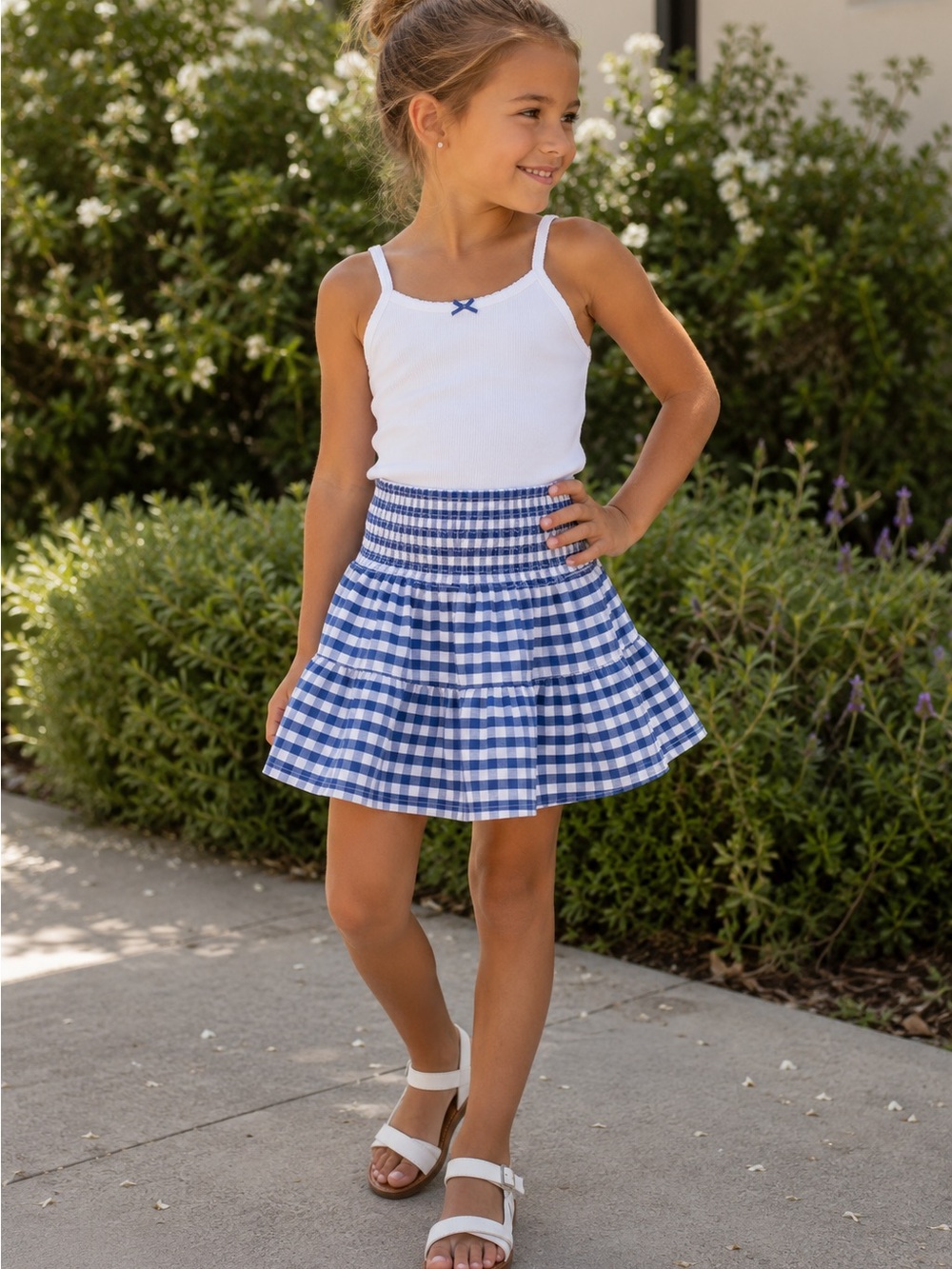 Cat & Jack‎ Blue and White Gingham Smocked Waist Skirt M (7/8)